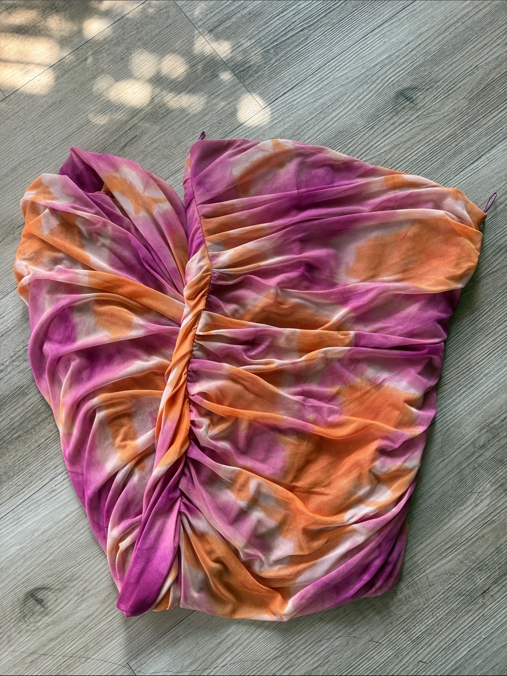 Zara Pink Purple and Orange Ruched Midi Dress